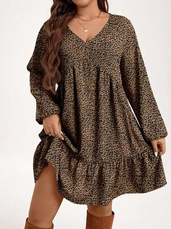 SHEIN LUNE Plus Size Vintage Elegant Leopard Print Dress, Suitable For Party/Fall/Winter | SHEIN