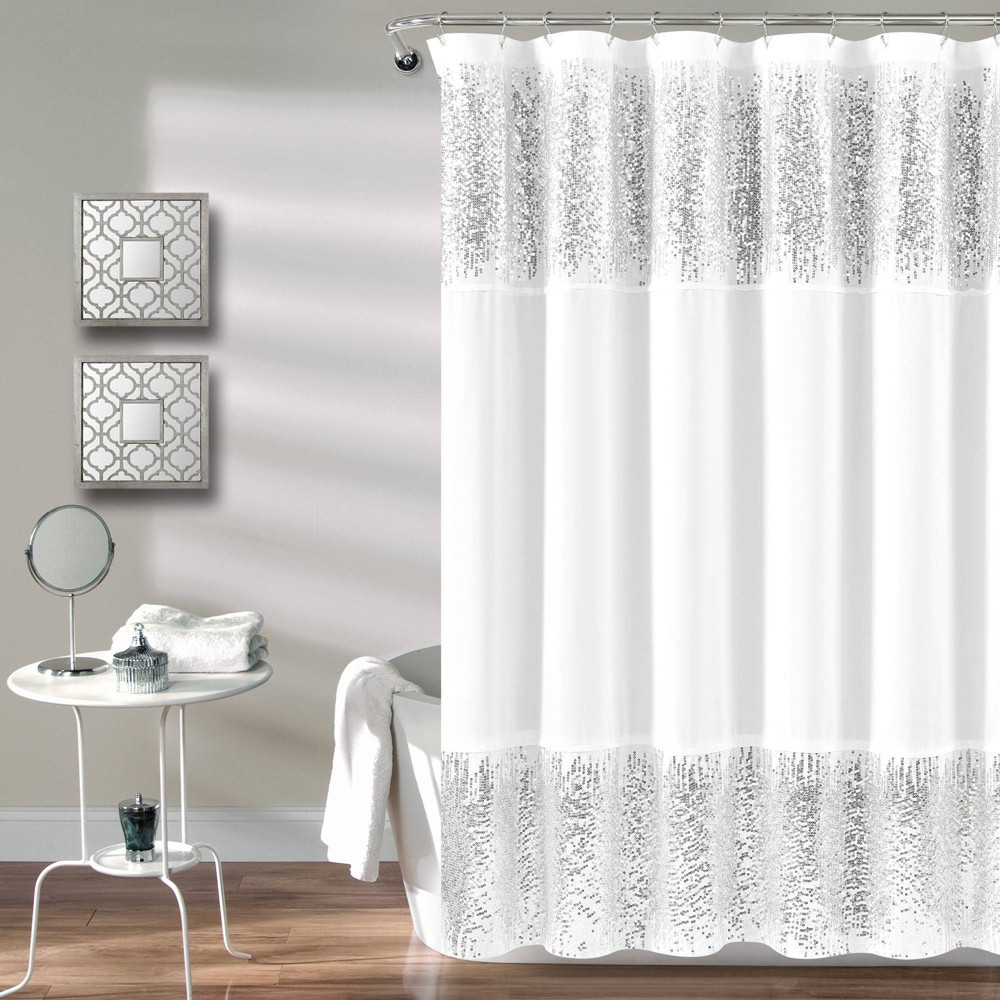70""x72"" Shimmer Sequins Solid Shower Curtain Silver - Lush Décor | Target