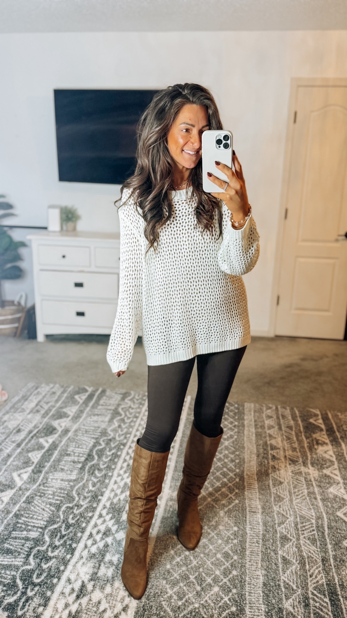 Ootd. Love the look of a crochet top over a long sleeve and this one is perfect for leggings (wearing dark brown). Boots are also my favs and true to size 

#LTKFindsUnder50 #LTKFindsUnder100 #LTKootd