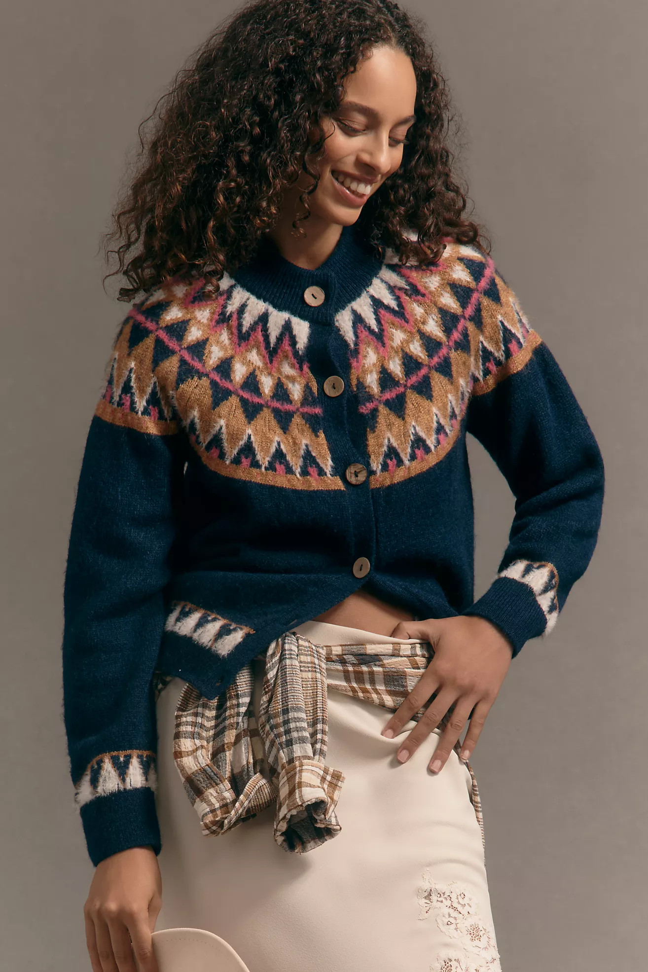 Pilcro Crew-Neck Cozy Fairisle Cardigan Sweater | Anthropologie (US)