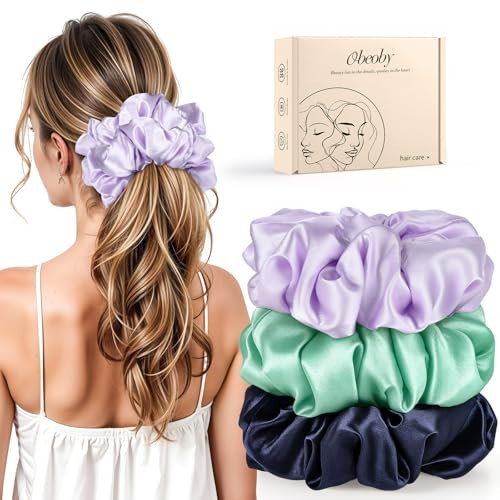 3Pcs Satin Hair Scrunchies, Large Sleepy Hair Tie Scrunchie for Thick Curls Ponytail Holders Stocking Stuffers Gifts for Women Girls | Amazon (US)