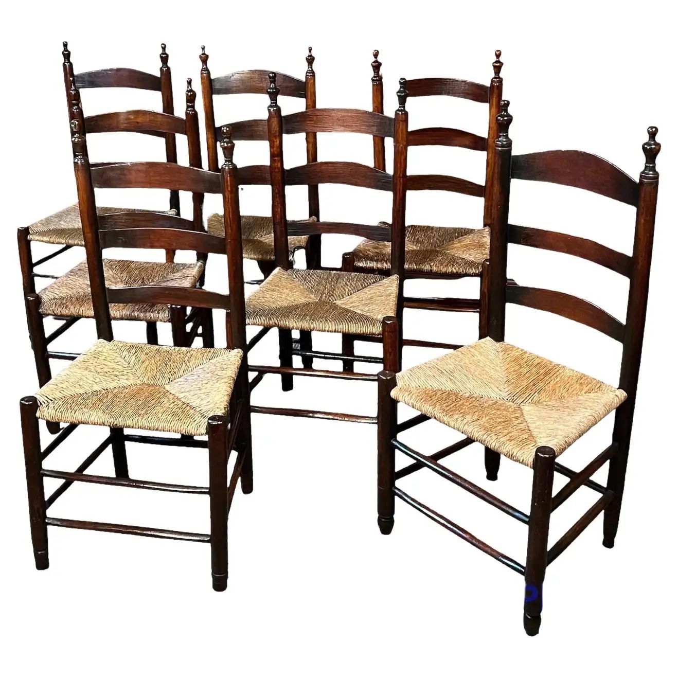 7 Ladder Back Rush Seat Dining Chairs | 1stDibs