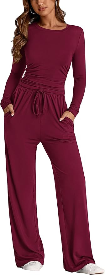 PRETTYGARDEN Women's Fall Two Piece Outfits Track Suits Long Sleeve Crop Tops Tee Shirts Wide Leg... | Amazon (US)