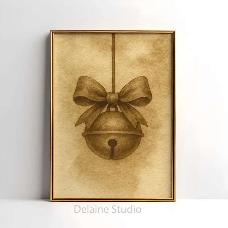 Jingle Bell Sketch Print | Vintage Christmas Farmhouse (digital Download) - Etsy | Etsy (US)