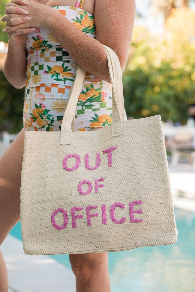 Out Of Office Raffia Beach Bag | Pink Lily