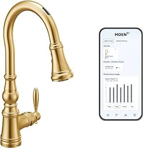Moen S73004EVBG Weymouth Smart Touchless Pull Down Sprayer Kitchen Faucet with Voice Control and ... | Amazon (US)