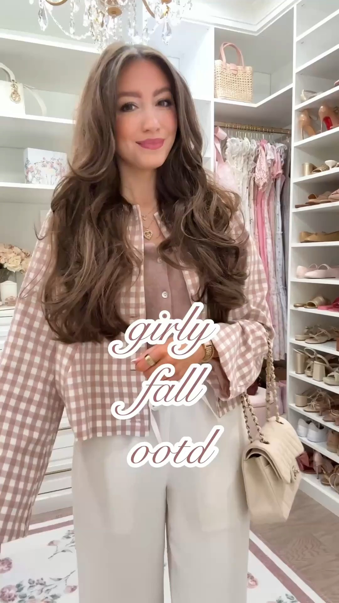 Fall outfit of the day 🤍 
@Aritzia  lodge pants crepette in light birch (true to size, wearing regular length and I’m 5’7”)
@Lulus gingham fall jacket (sized up to wear thicker sweater underneath) 
@Quince cashmere sweater
@LoveShackFancy  X @Sephora perfume

#LTKootd #LTKSeasonal #LTKSaleAlert

Comment SHOP below to receive a DM with the link to this post on my LTK ⬇ https://liketk.it/6oGN4

#LTKootd #LTKSeasonal #LTKSaleAlert