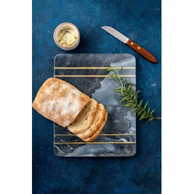 Lexi Home Timeless Kitchen Collection 10 X 8 Gray Marble With Brass Inlay Cutting Board | Wayfair North America