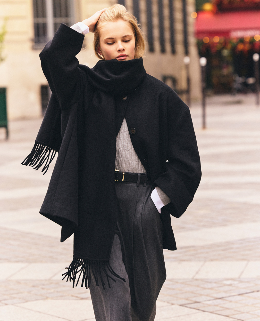 Manteau mi-long écharpe intégrée avec laine | Etam FR