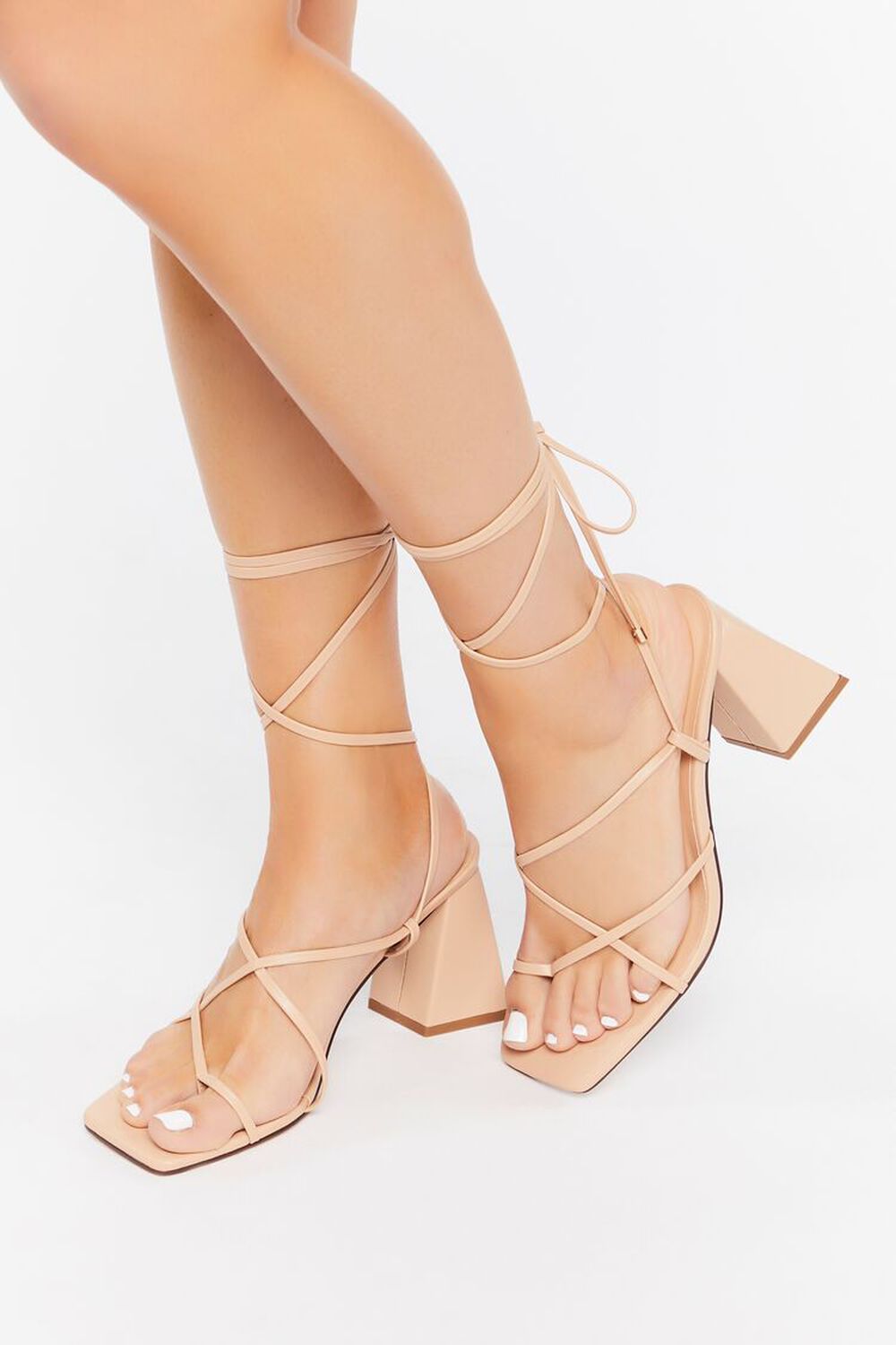 Strappy Faux Leather Lace-Up Heels | Forever 21 | Forever 21 (US)