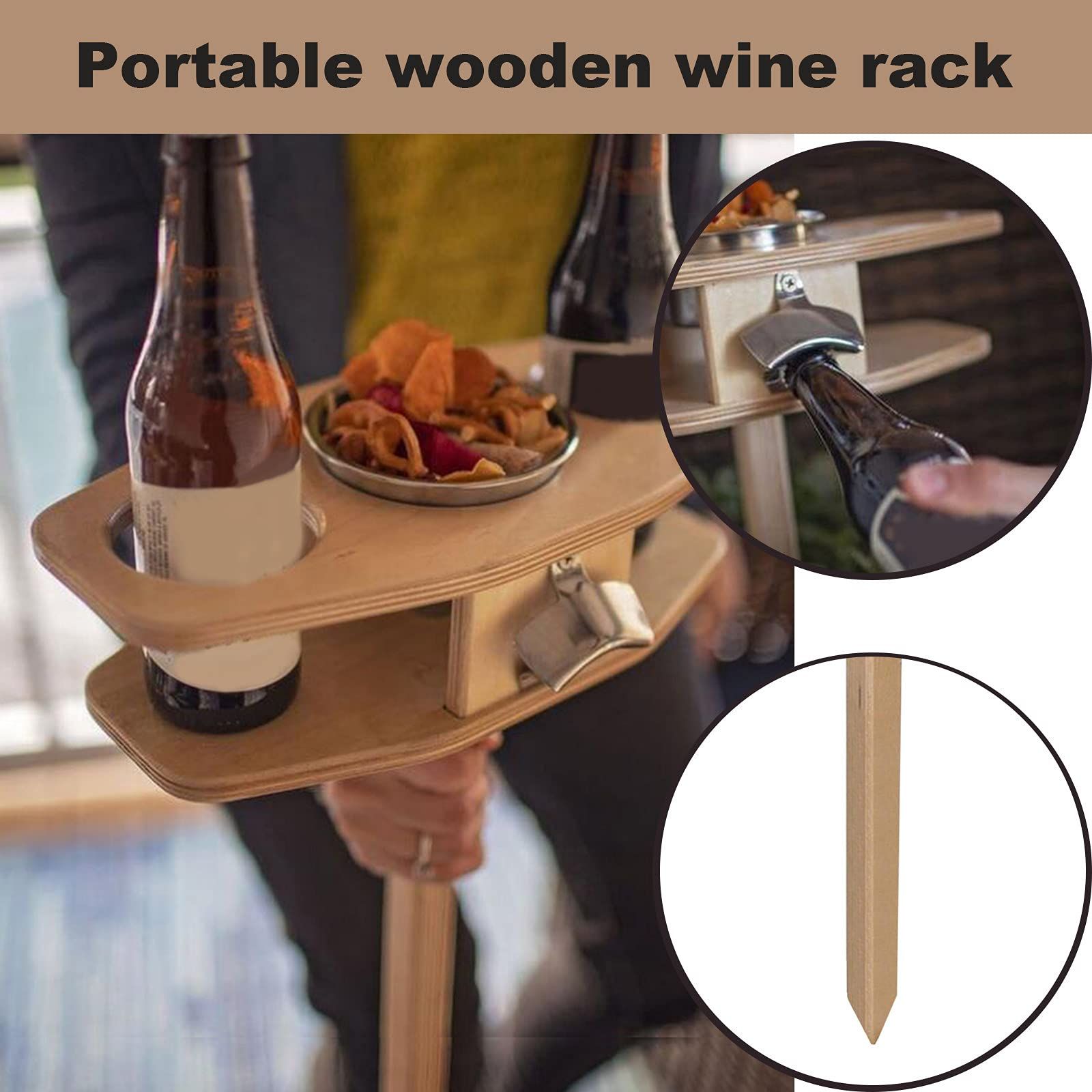 Outdoor Wine Table Stake Portable Folding with Storage, Beer Wood Wine Glasses & Bottle Table for... | Amazon (US)