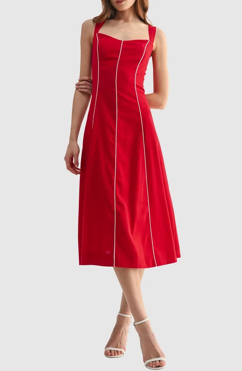 Mila Mae Piping Detail Sleeveless Fit & Flare Midi Dress | Nordstrom | Nordstrom