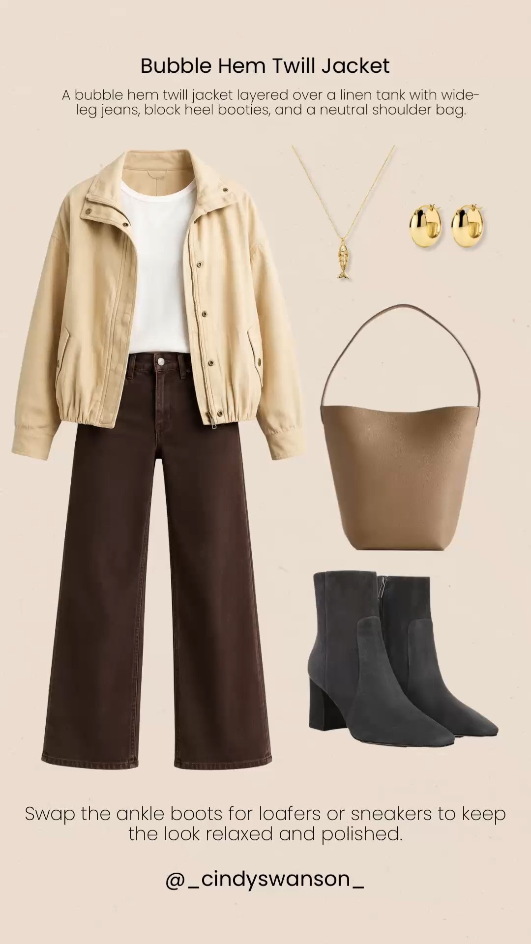 A bubble hem twill jacket is an easy way to add structure and style to your everyday wardrobe. Layered over a simple tank with wide-leg jeans and ankle boots, it’s a timeless neutral look you’ll wear from now through fall. Swap the boots for loafers or sneakers for an equally polished, everyday outfit.

💡 LTK MADE EASY
❤️ Heart = Support my posts!
🔖 Save = Get sale & restock alerts
📋 Lists = Keep favorites organized
📲 Share = Send lists and products to a friend. Hello, Christmas List!
💬 Comment = Ask me anything about what I’m wearing. :-)

#LTKootd #LTKSeasonal #LTKOver40