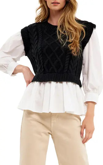 English Factory Mixed Media Cable Sweater | Nordstrom | Nordstrom