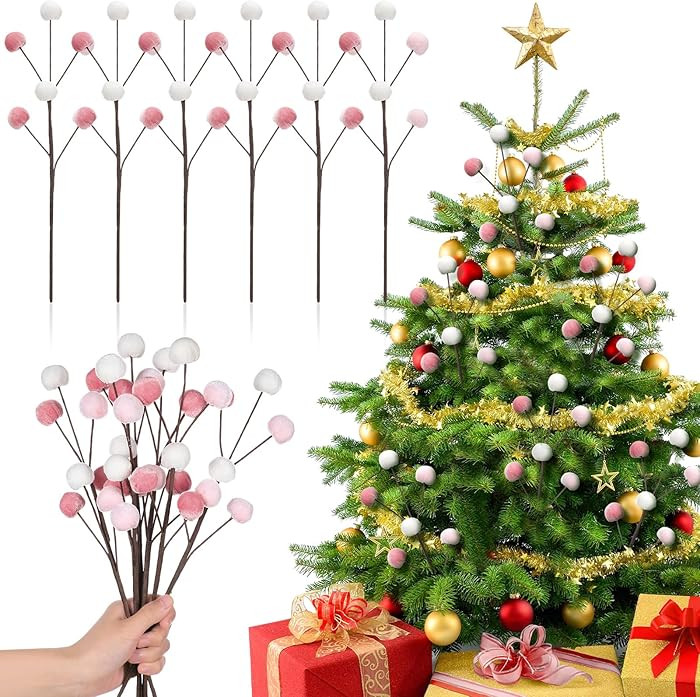 6 Pcs 14 Inch Christmas Tree Picks Velvet Christmas Ornaments Spheres Ball Pick Velvet Xmas Tree ... | Amazon (US)