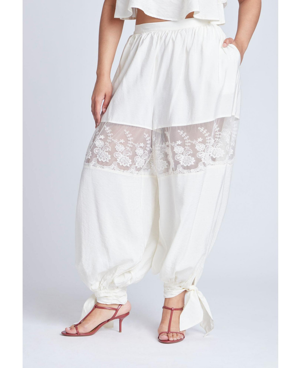 Eloquii Women's Plus Size Balloon Pant With Lace And Tie Hem - Jet stream | Macy's