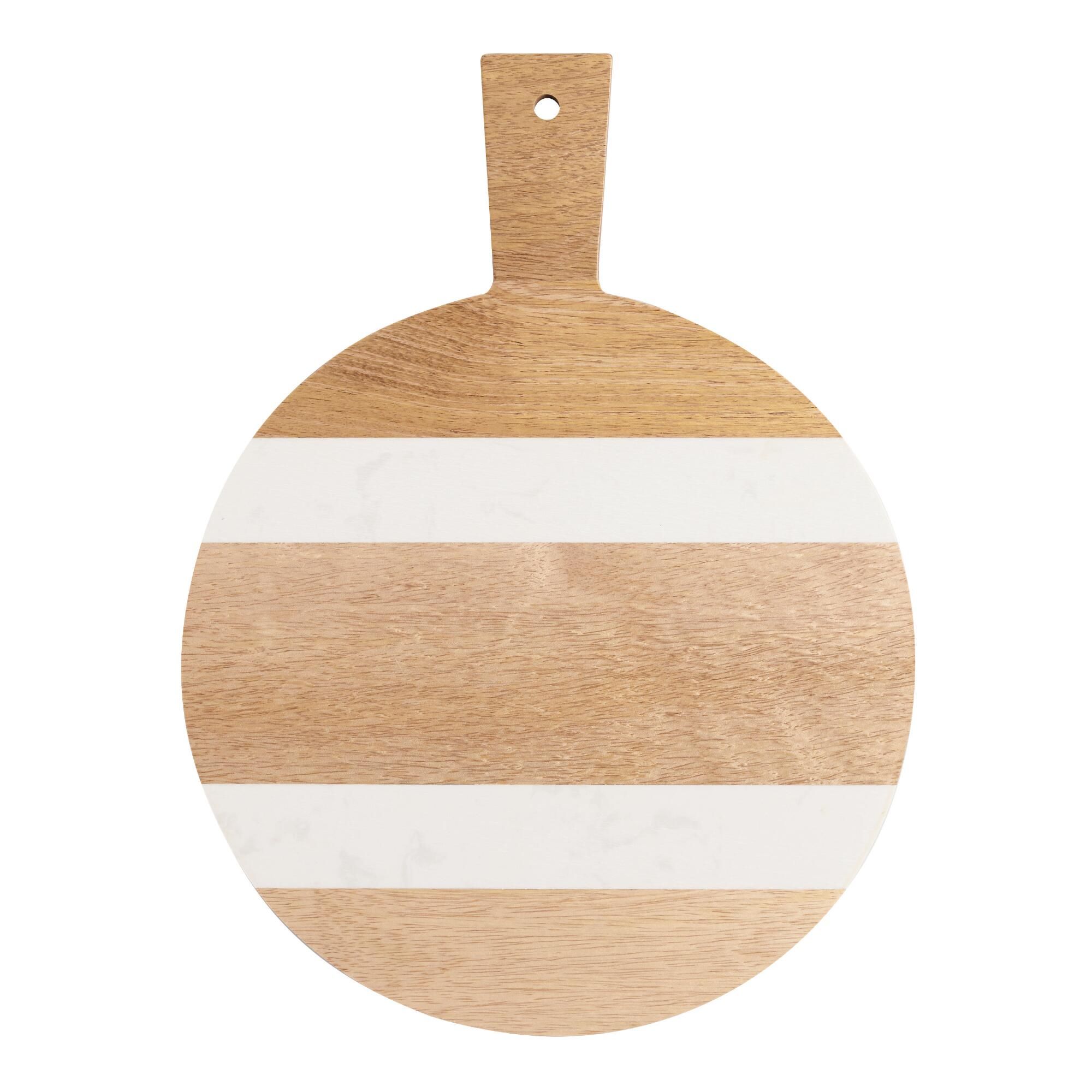 Small Round White Marble and Wood Paddle Cutting Board by World Market | World Market