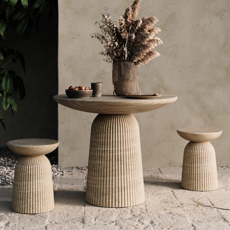 Foundry Select Faux Travertine Bistro Table Tithi Concrete Patio Table for Indoor and Outdoor Use | Wayfair North America