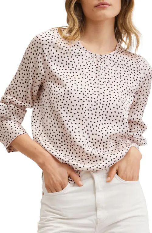 MANGO Polka Dot Long Sleeve Blouse in Pale Pink at Nordstrom, Size 16 | Nordstrom