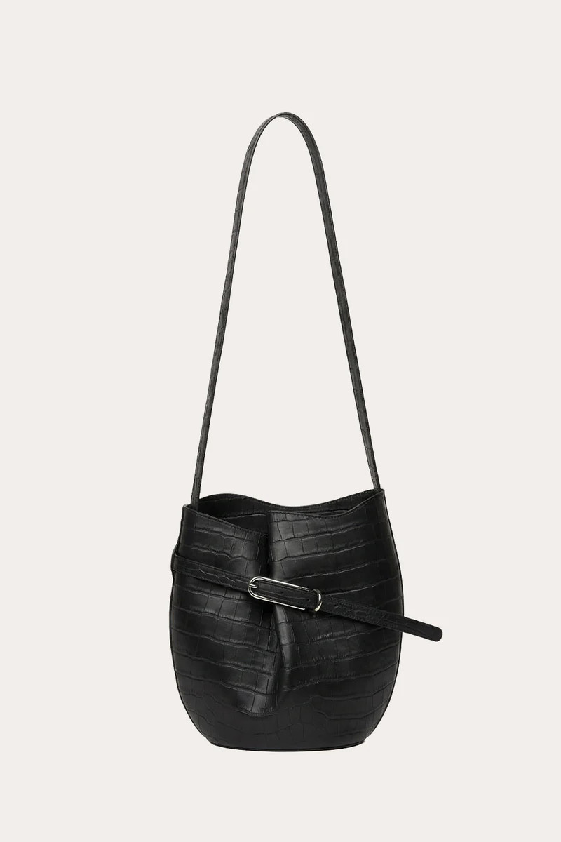 Belted Bucket Bag Black Croc | LITTLE LIFFNER