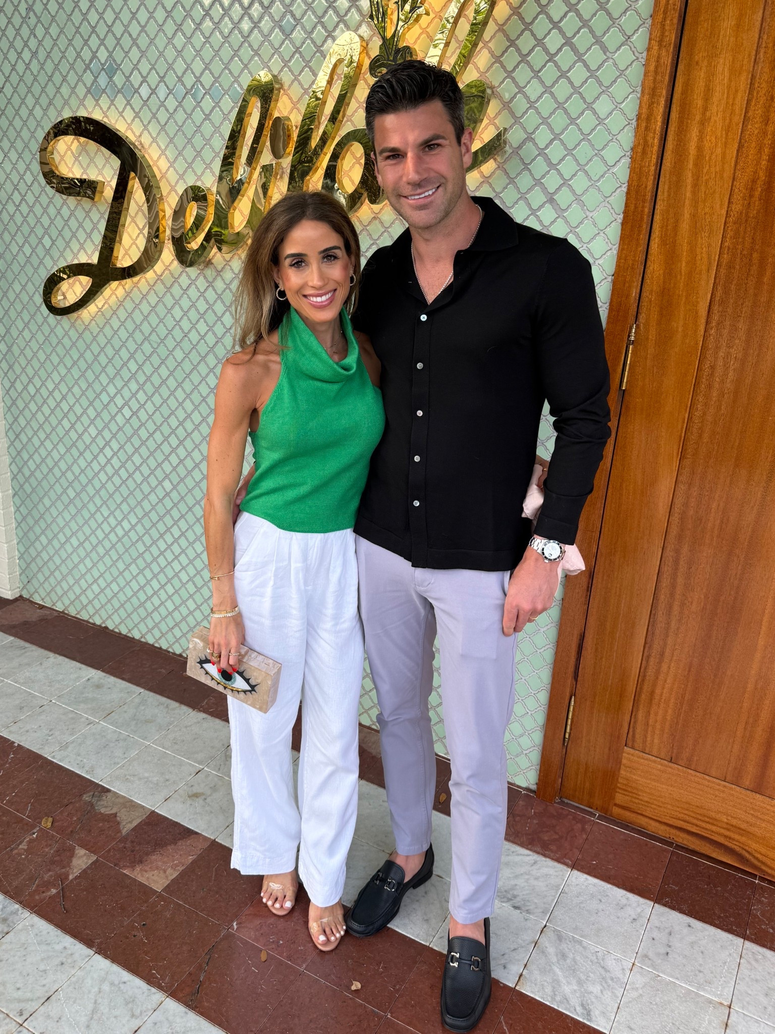 Date night outfit: green halter top sis xs with white linen trouser pants size 23. Men’s purple chino pants size 30, black knit long sleeve size M

#LTKMens #LTKootd #LTKPetite