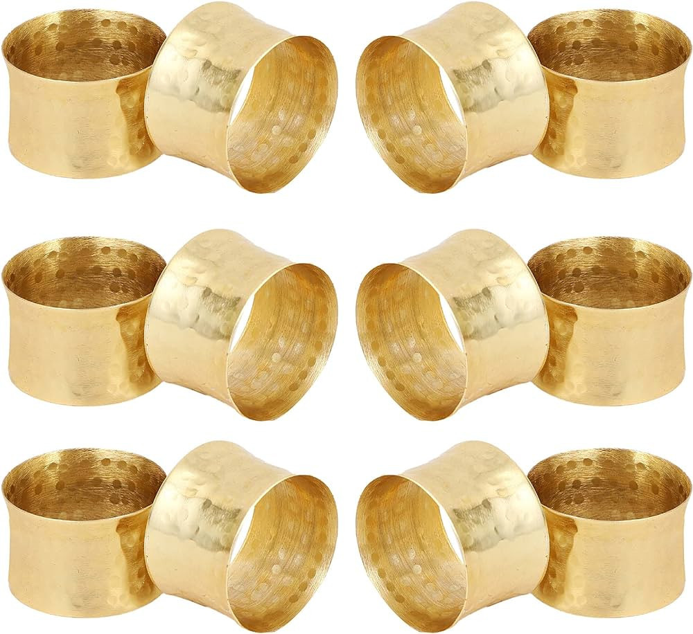 ITOS365 Handmade Round Hammered Golden Napkin Rings Holder for Dinning Table Parties Everyday, Se... | Amazon (US)