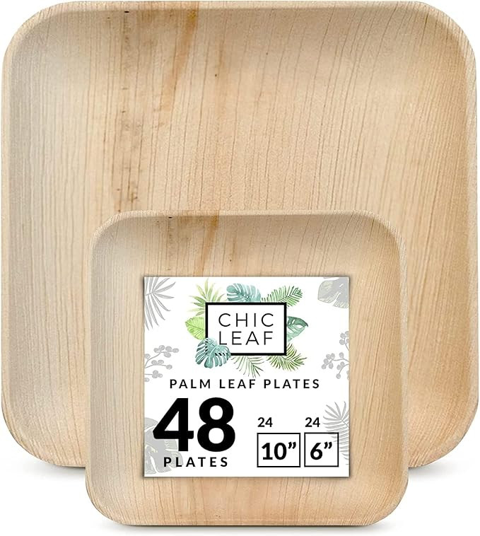 Chic Leaf Palm Leaf Plates Disposable Bamboo Plates Like 10 Inch and 6 Inch Square Party Pack (48... | Amazon (US)