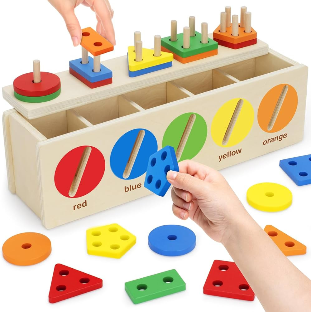 V-Opitos Montessori Toys for Toddler 1+ Year Old, Wooden Color & Shape Sorting Matching Box, Earl... | Amazon (US)