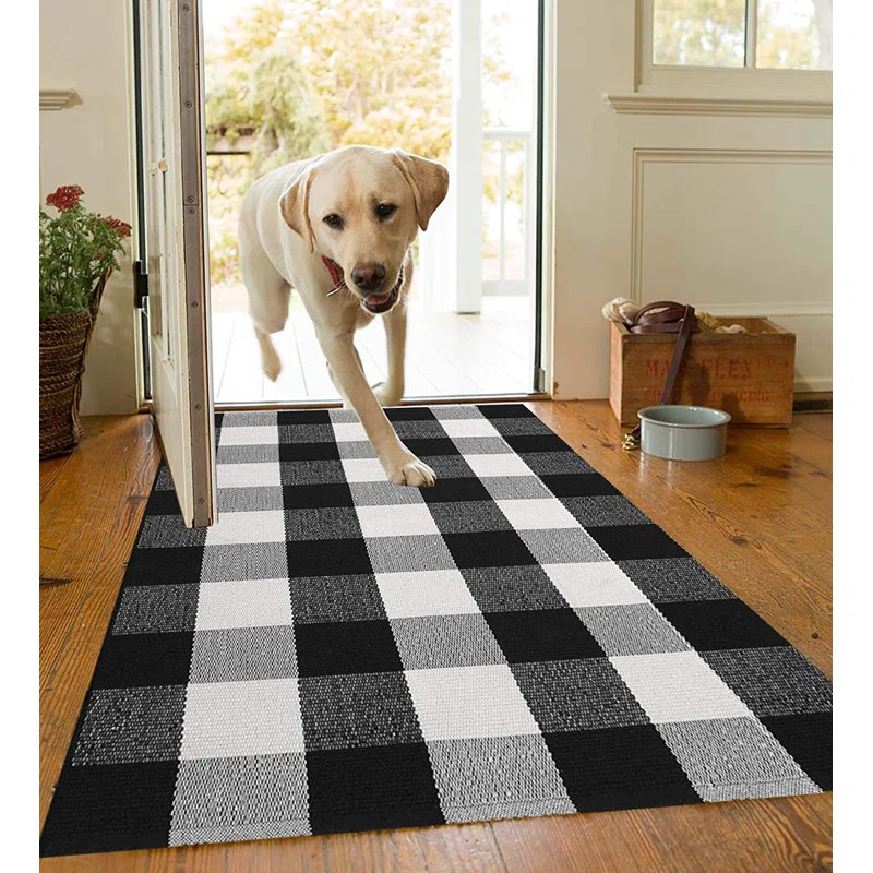 Courville Plaid Handmade Handwoven Black/White Indoor / Outdoor Area Rug | Wayfair North America