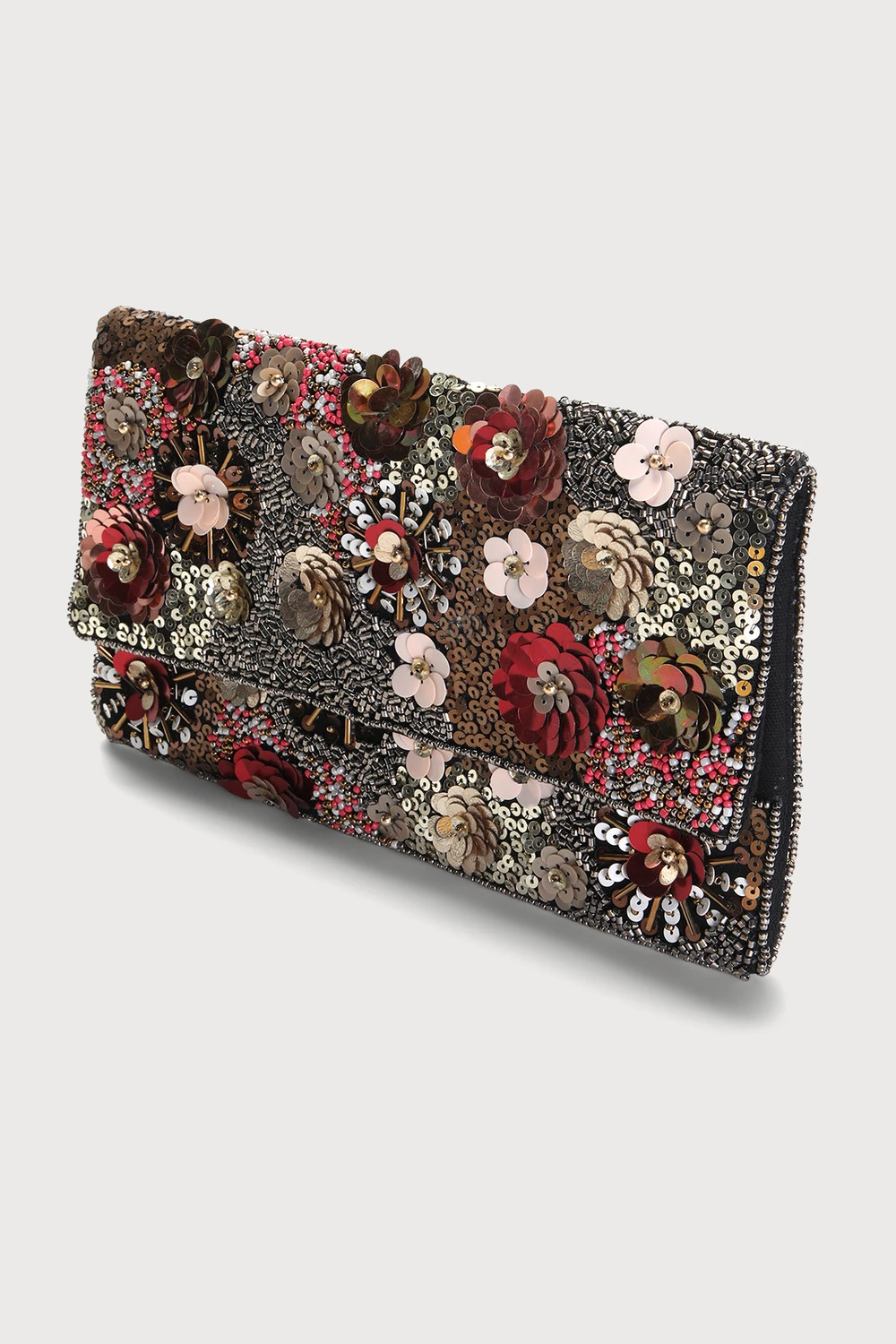 Blossom Fantasy Black Multi Sequin Floral Beaded Clutch | Lulus (US)