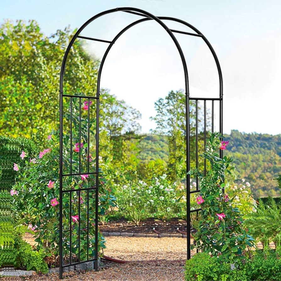 LDAILY Moccha Garden Arch Arbor Trellis, 7.2Ft Outdoor Steel Arbor with Stakes, Metal Archway for... | Amazon (US)