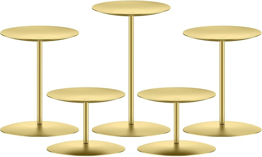 smtyle Gold Christmas Iron Metal Candle Holder for Pillar Candles Set of 5 Plate Centerpiece for ... | Amazon (US)