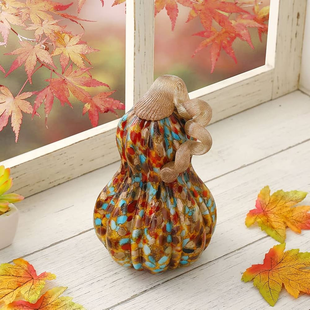 glitzhome Handblown Golden/White Glass Gourd Table Accent for Fall & Harvest Thanksgiving Decorat... | Amazon (US)