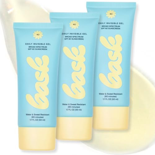 Bask SPF 40 Daily Invisible Gel Face Sunscreen - Broad Spectrum Protection, Fragrance Free, Hydrating, Clear, Lightweight & Non-Greasy, Dermatologist Recommended, 1.7 fl oz (Value Pack of 3) | Amazon (US)