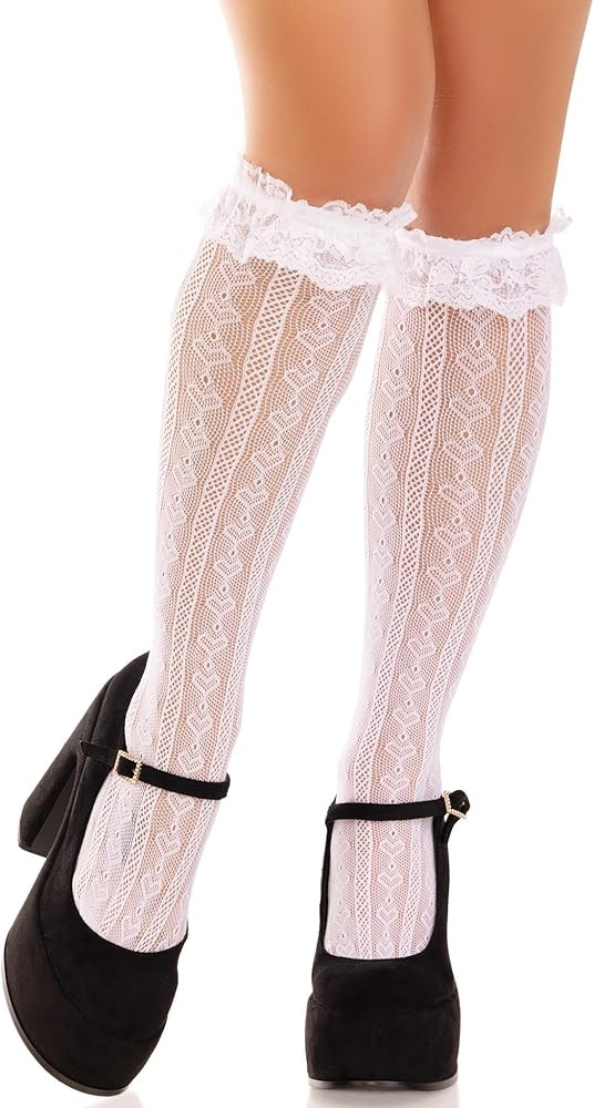Leg Avenue Womens Sweetheart Knit Knee Highs With Lace Ruffle Cuff | Amazon (US)