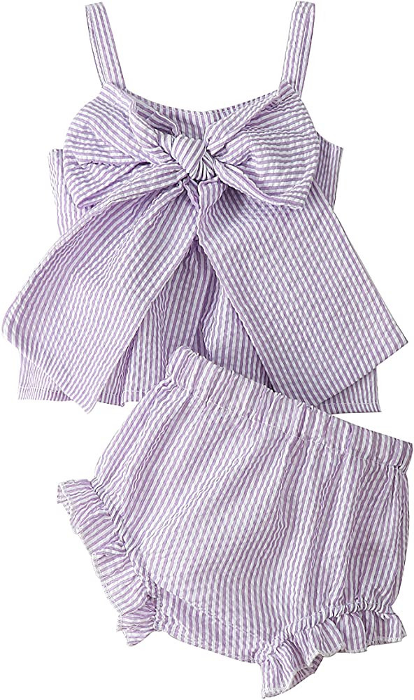 LYSINK Newborn Baby Girl Clothes Stripe Sleeveless Bowknot Tank Top Shorts Set Summer Outfits Cut... | Amazon (US)