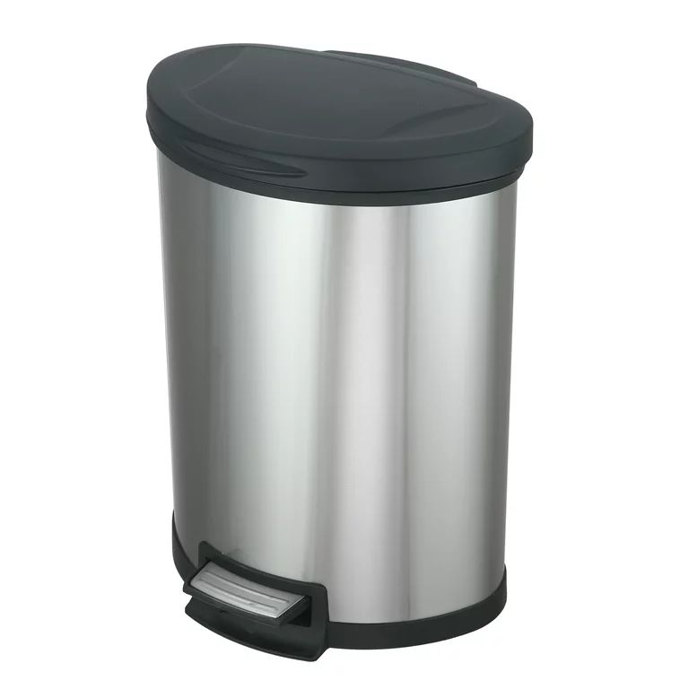 Mainstays 14.2 Gallon/54 Liter Stainless Steel Semi Round Kitchen Garbage Can with Lid | Walmart (US)