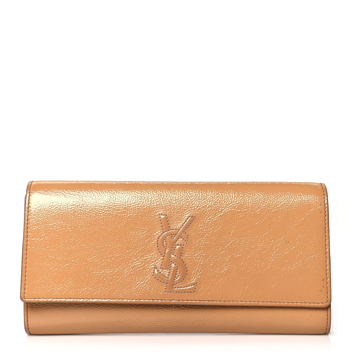 SAINT LAURENT Textured Patent Calfskin Monogram Large Belle De Jour Clutch Beige | FASHIONPHILE (US)