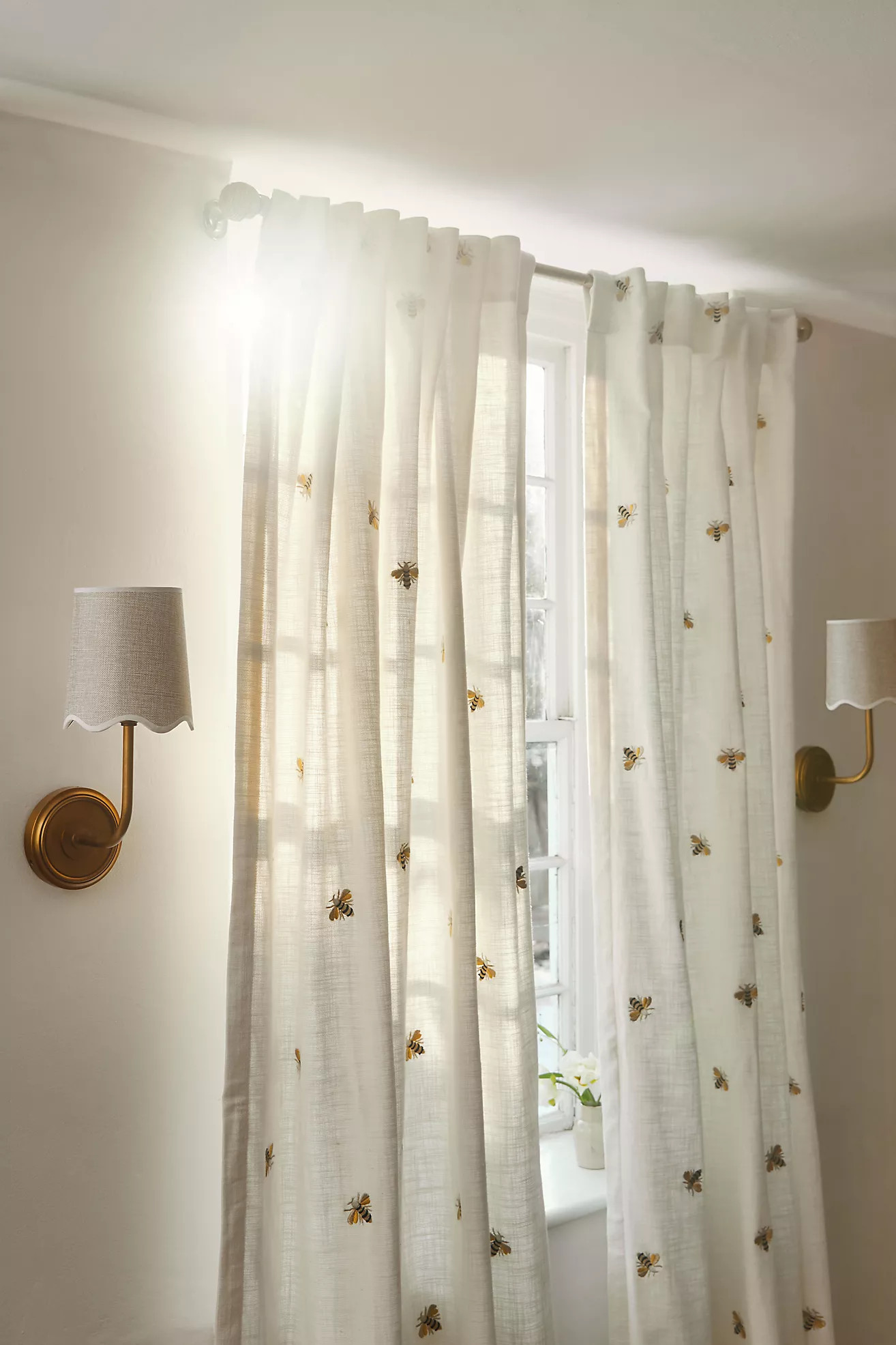 Embroidered Abeille Bee Cotton Blend Curtain | Anthropologie (US)