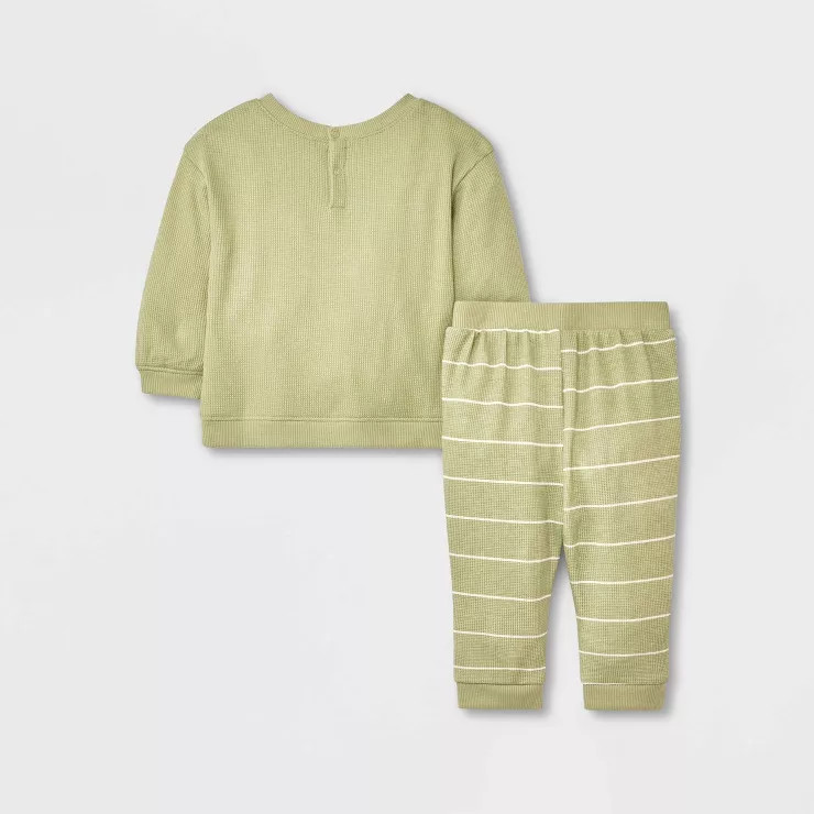 Grayson Collective Baby Striped Thermal Top & Bottom Set - Green | Target