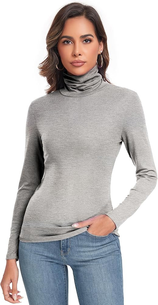 Women's Long Sleeve Casual Lightweight Turtleneck Top Slim Fit Thermal Active Layer Shirts | Amazon (US)
