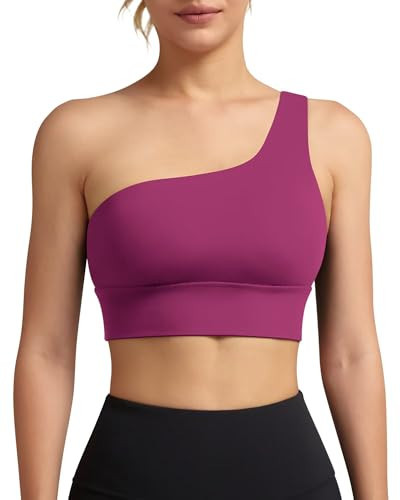 QUEENIEKE Womens One Shoulder Sports Bra Workout Strap Yoga Bras Cute Medium Support Tops Tank Gym Sexy Athletic Top Purple X-Large | Amazon (US)
