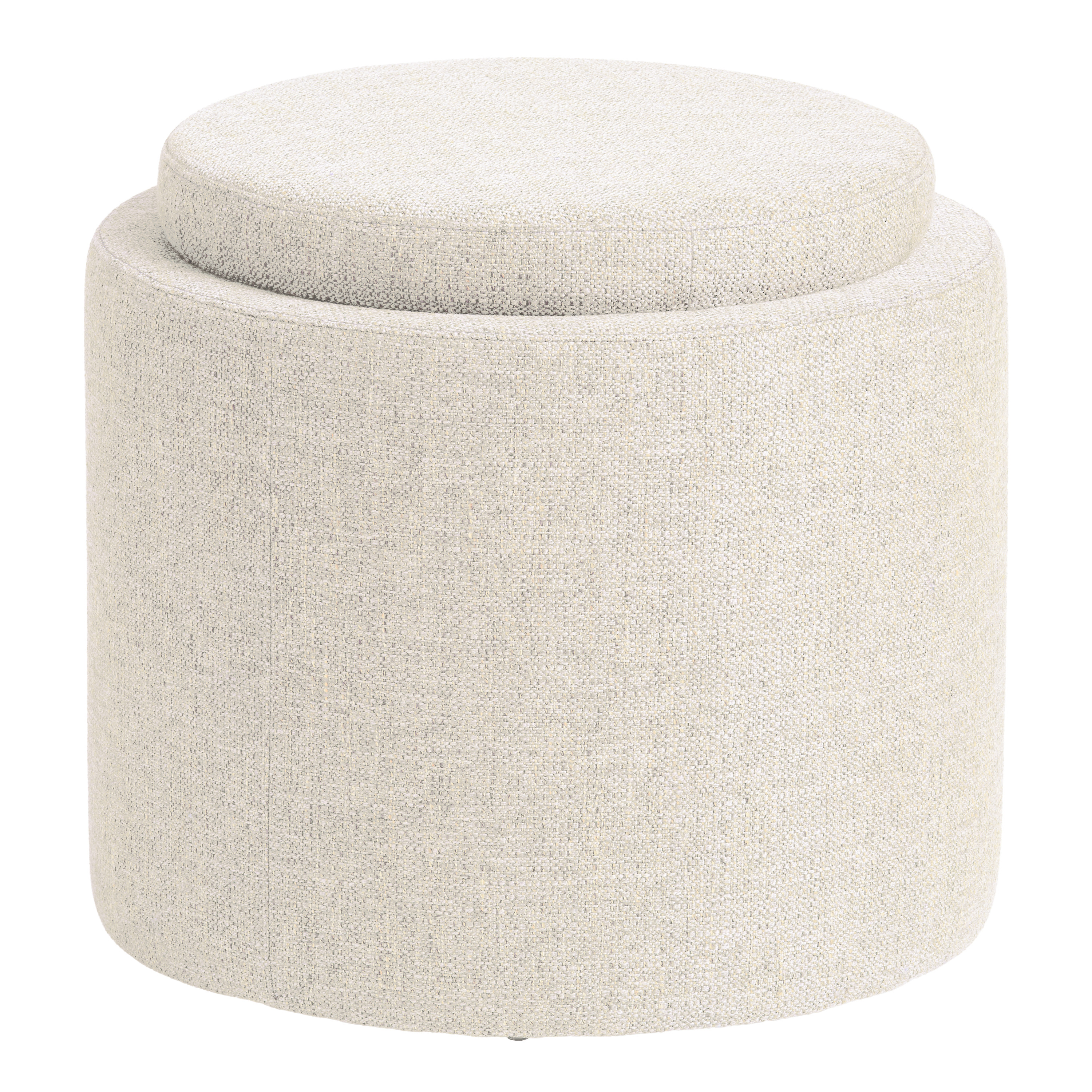 Thompkins Round Basketweave Upholstered Storage Ottoman - World Market | World Market