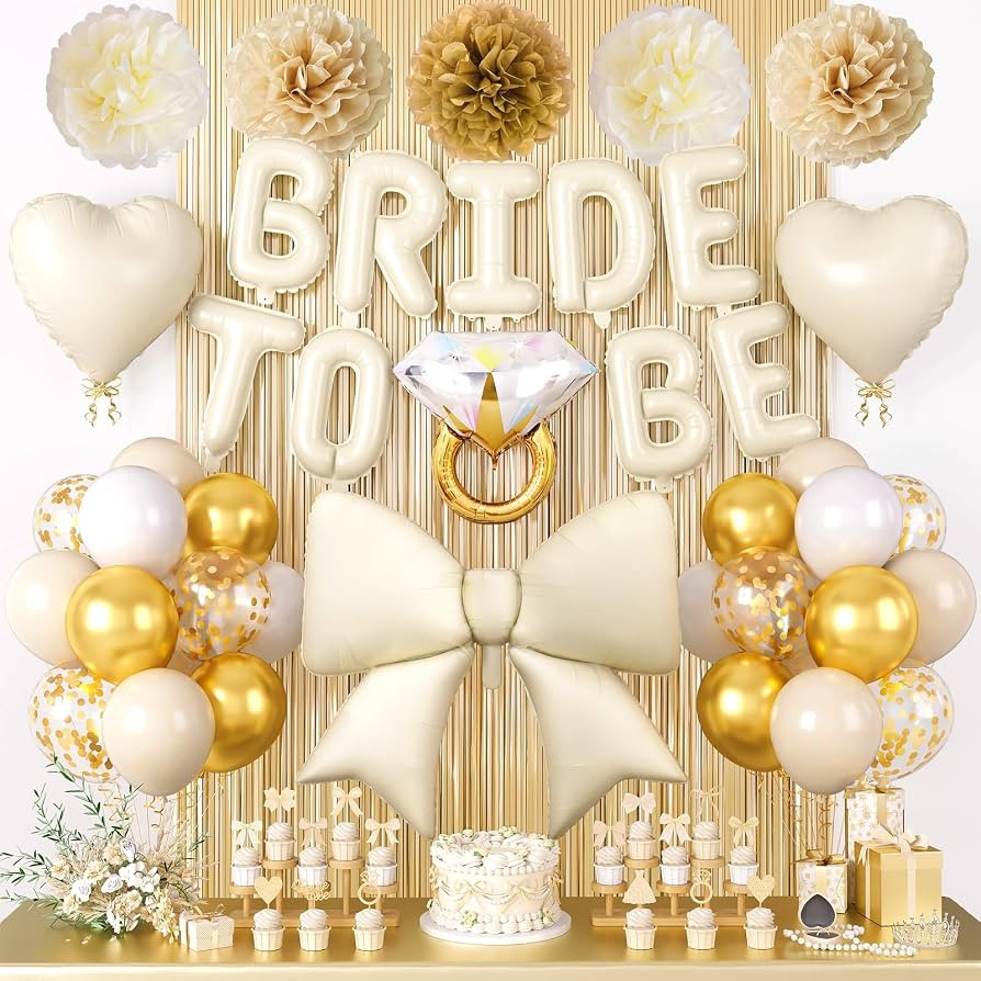 Bachelorette Party Decorations, Sand White Bride To Be Bridal Shower Balloons Bow Ring Heart Foil... | Amazon (US)