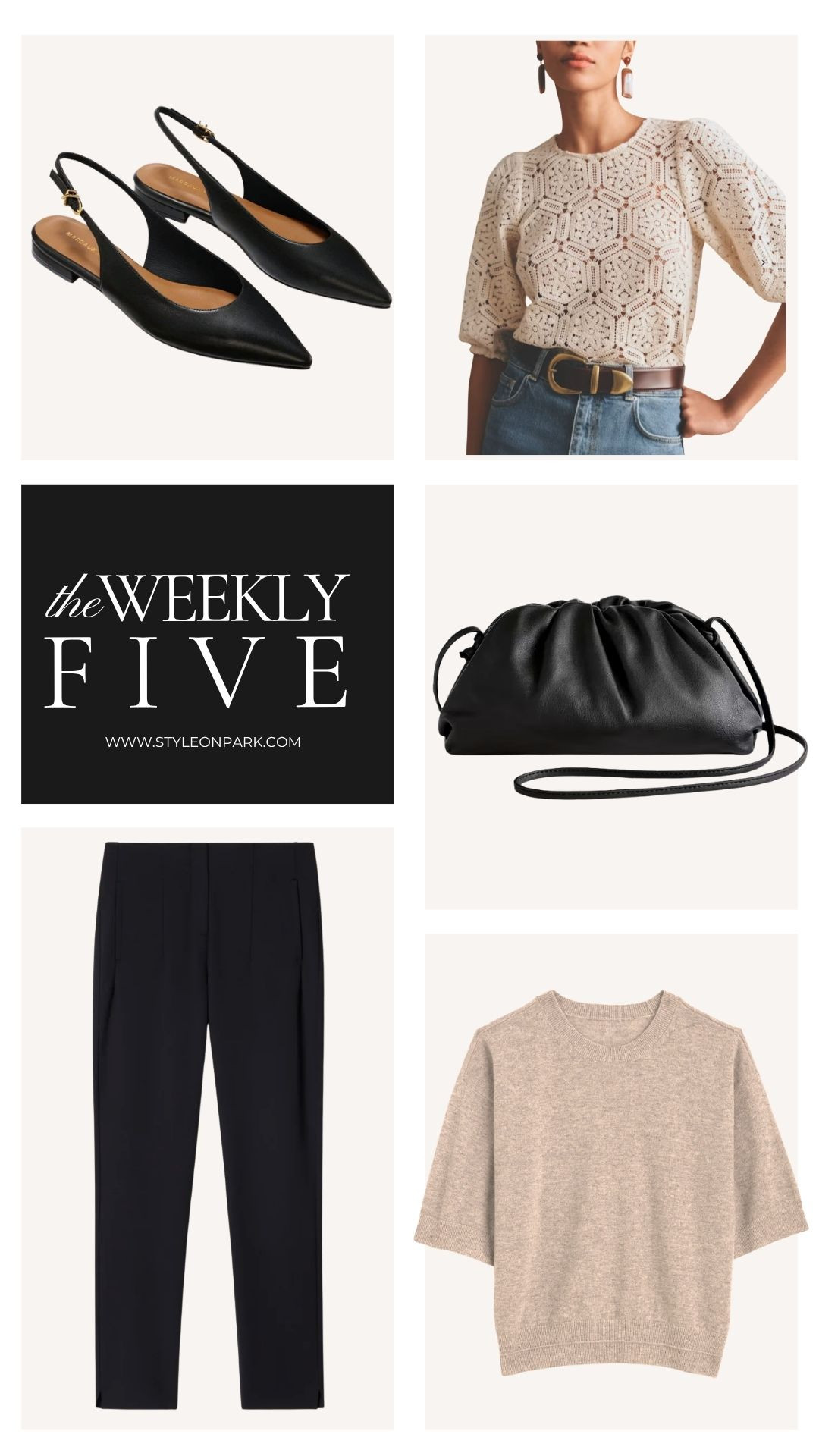 This week's best sellers are in and this is what you loved most.  

1.  All-leather, handcrafted slingback available in several colors.  I love these with denim and a button-down.

2.  Lace macramé top that can be dressed up or down.  It is simply stunning.  I have a size 36 (French sizing) and typically wear a US 6 for sizing reference.

3.  The number one bag I travel with at all times.  It can be worn as a crossbody during the day and as a clutch at night.  All leather.

4.  Pull on trouser pants with pockets and great structure.  I have worn these on flights and gone straight to a meeting.  They hold up really well.  

5.  Cashmere Tees are a great layering piece under blazers, jackets, or worn alone.  And this has been the #1 best seller this week because it is SO affordable. Available in a ton of colors. 

 #LTKOver40 #LTKWorkwear #LTKTravel