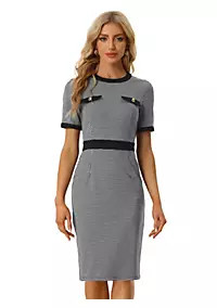 Women's Short Sleeve Contrast Bodycon Plaid Houndstooth Dress | Belk