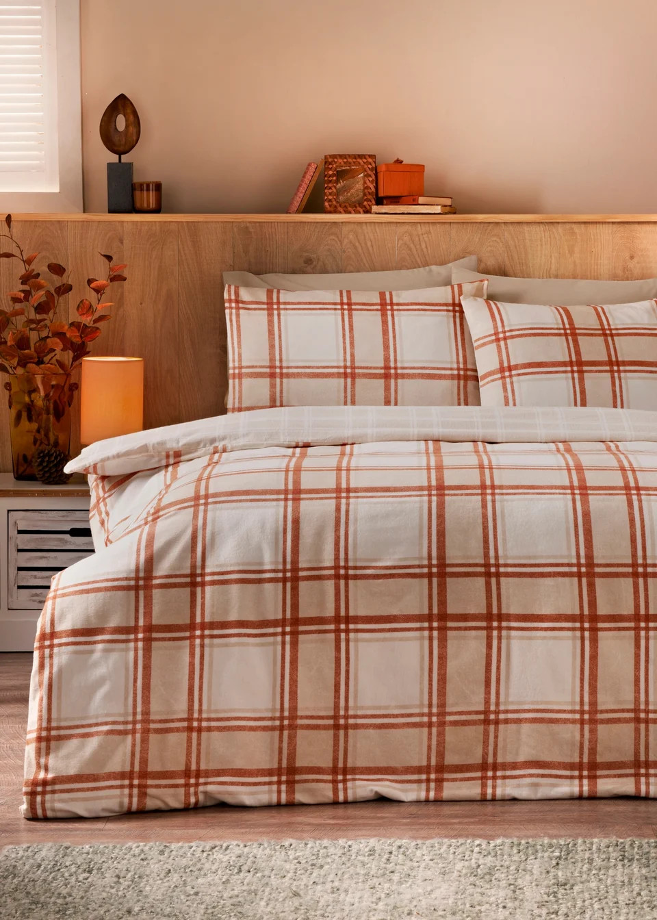 Orange Checked Brushed Duvet Set | Matalan (UK)