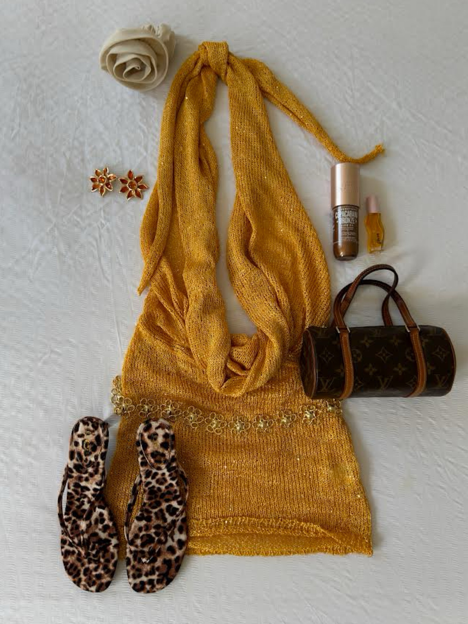 Cowl Halter Neck Mini Dress, Summer Mini Dress, Ego Leopard Print Heels, Louis Vuitton Bag, Mango Flower Earrings, Gisou Lip Oil, Sol de Janeiro Copacabana Dream, Summer Outfit 

#LTKsummer #LTKeurope #LTKstyletip