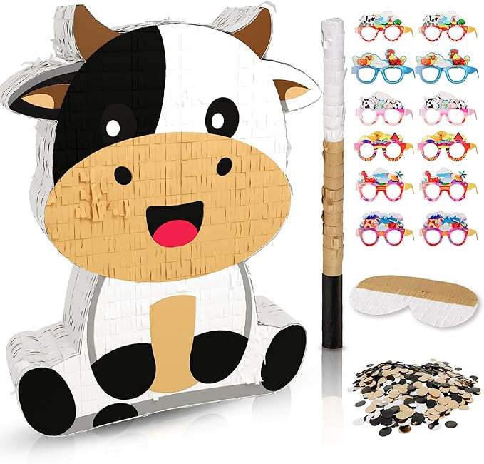 Cute Cow Piñata for Birthday Girls and Boys, Yellow Cow Piñata Includes 12pcs Paper Glasses, Bl... | Amazon (US)