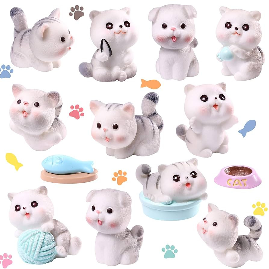 14 Pcs Cat Figurines Cute Miniature Figures Mini Cat Cake Toppers Moss Landscape Waterproof Resin... | Amazon (US)